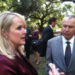 Lou and William Kennedy being interviewed after the announcement. That's USC lobbyist Trey Walker in the background.